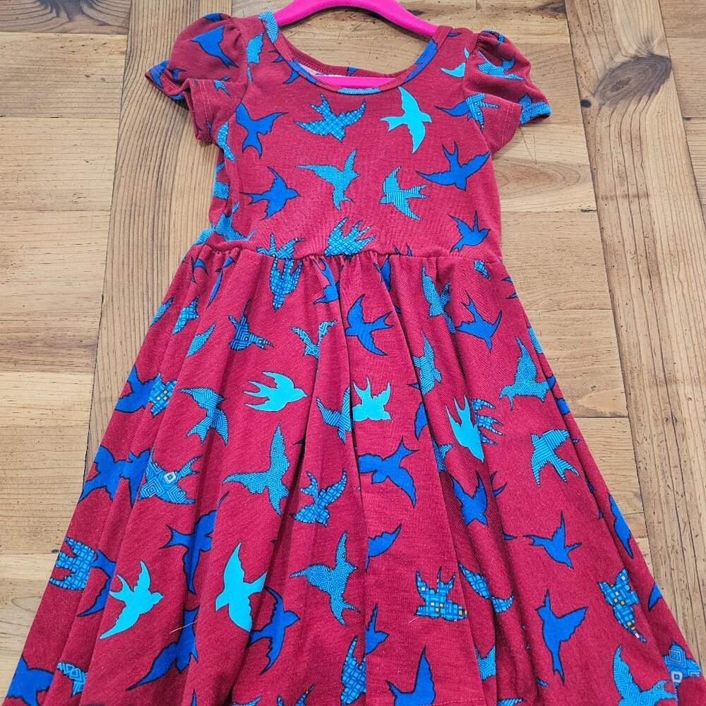 DDS Size 3/4 Dot Dot Smile Kids Cap Sleeve Dress Red Blue Bird Swing Flowy Twirl